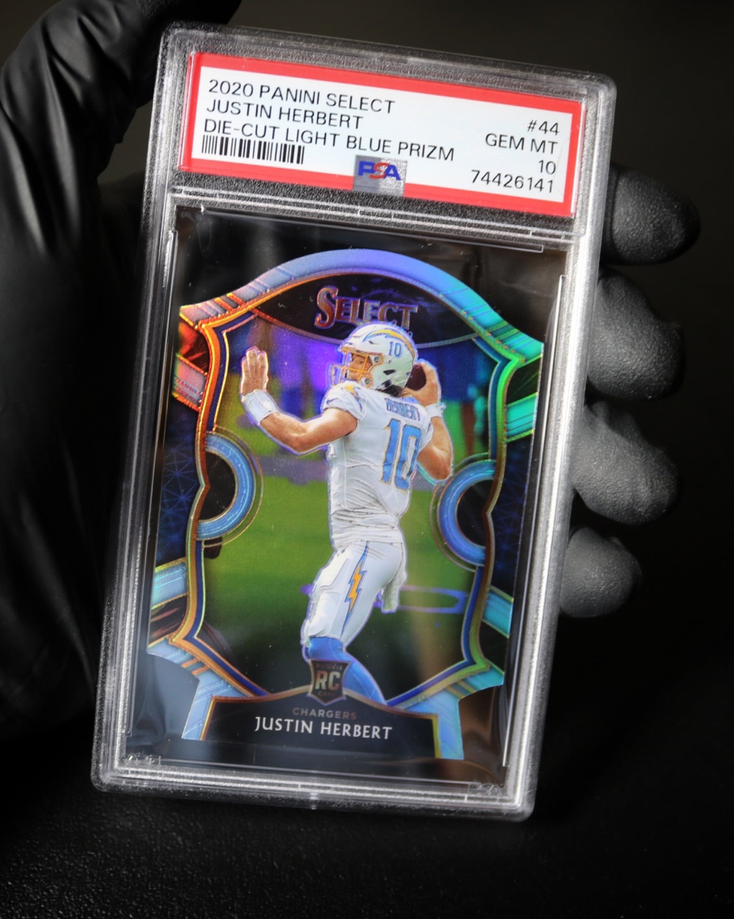 2020 Select Justin Herbert Die-Cut Light Blue Prizm PSA 10 (45)